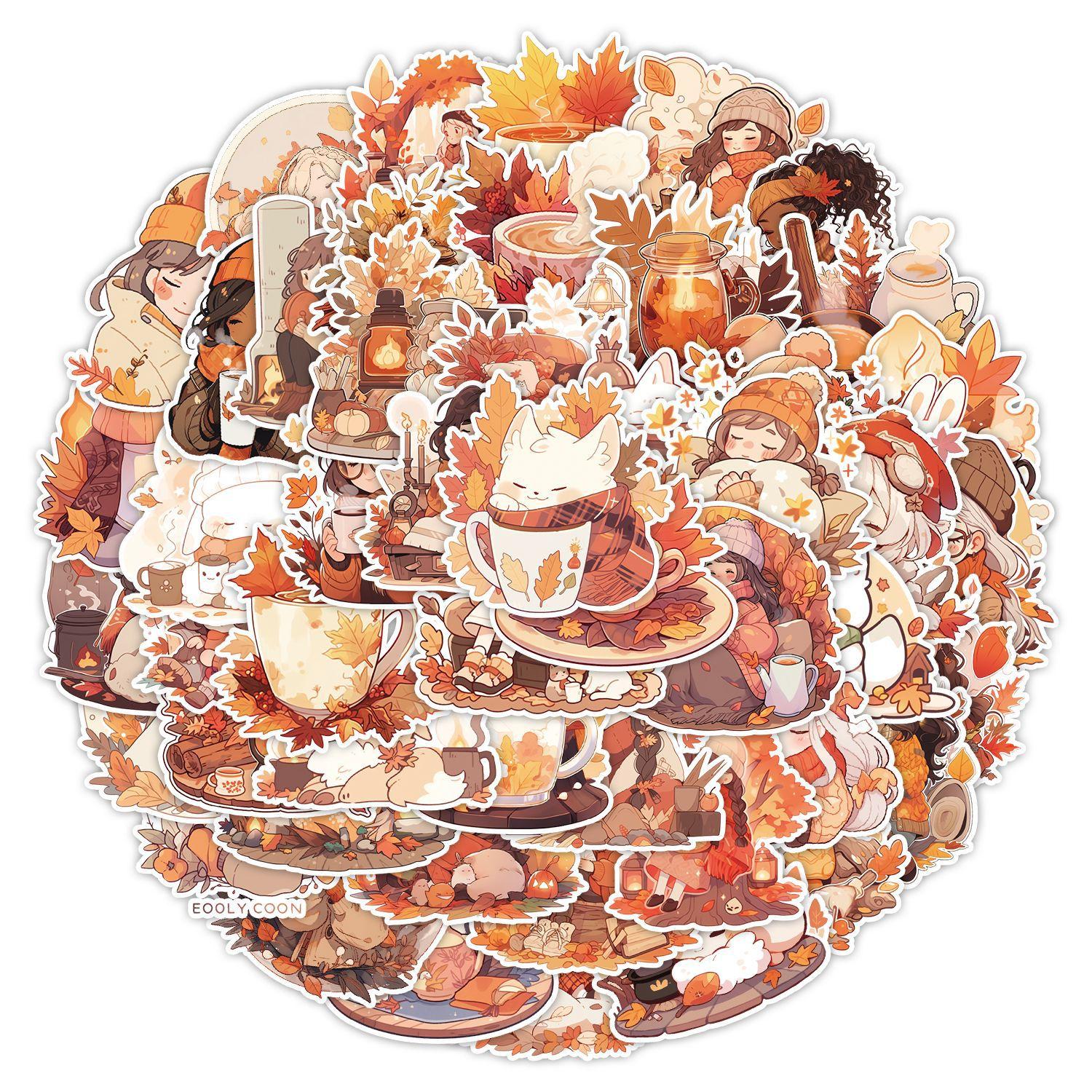 

50 наклеек граффити «Осенние листья» для скейтборда, чемодана, украшения мобильного телефона, водонепроницаемые креативные детские канцелярские наклейки