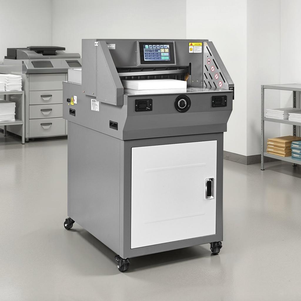 Elektrischer Papierabschneider, Programmierbare Metall-Papierabschneidemaschine, 457 mm Schnittbreite, 58 mm Schnittstärke, Elektrischer hydraulischer Guillotinen-Trimmer