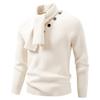 Men's Casual Solid-color Patchwork Style Long-sleeved High-neck Sweater, Men's Fitted Knitted Pullover, Scarf Collar Sweater
