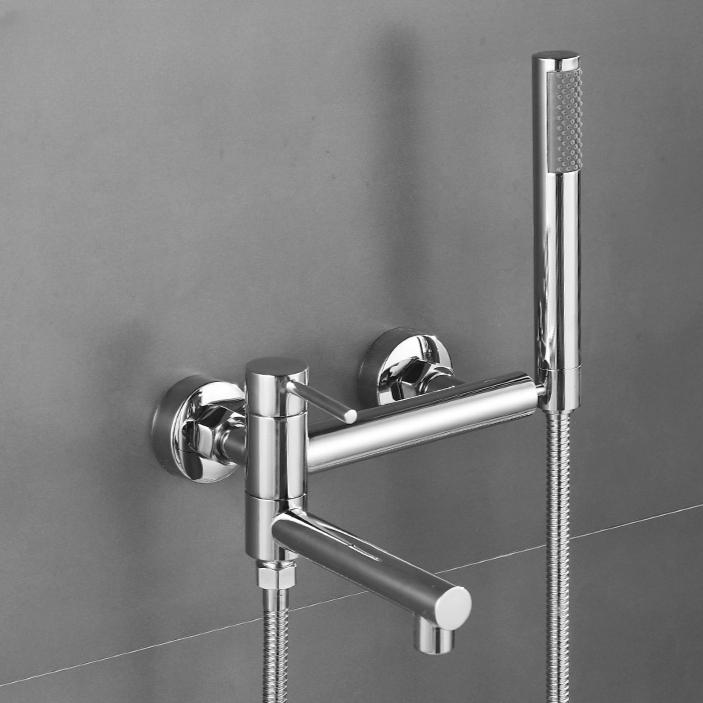 Bathtub Faucet Shower Bathroom with Swivel Tub Spout and Handhold Shower Brass Wall Mounted Hot Cold Water Mixer Bath Tap