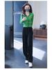 Women's Black Corduroy Wide-Leg Pants with Fleece Lining for Autumn/Winter 2025
