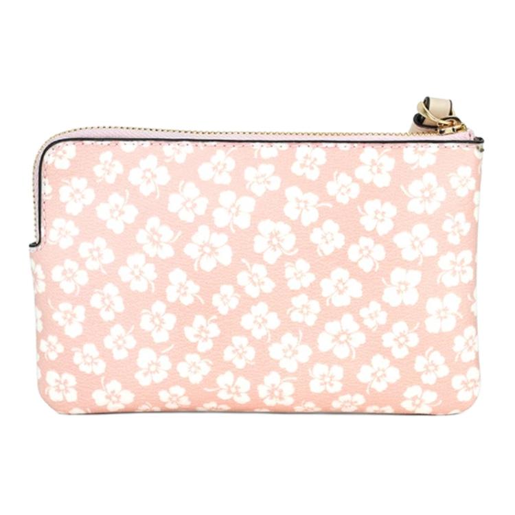 Coach Corner Zip 16 Floral Print Wristlet Women Wristlet Pink White CA785-IMPMC