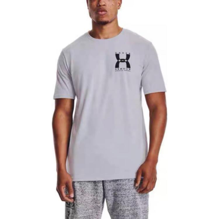 Under Armour Back Logo Print Crew Neck Sports Short Sleeve T-Shirt Men Tops Gray 1363739-011