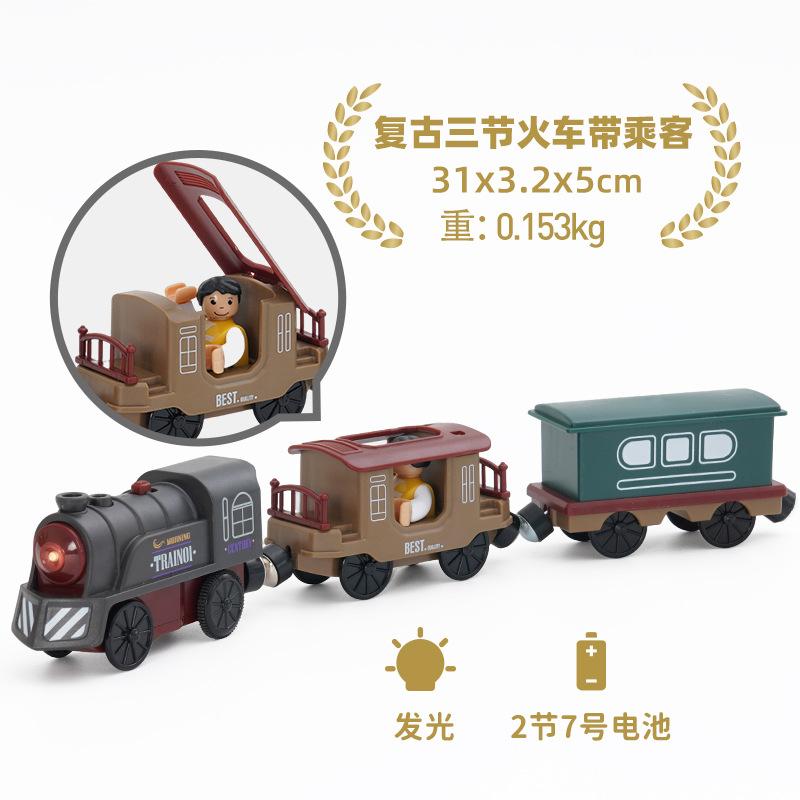 Battery Operated Locomotive Electric Train Set Diecast Magnetic Locomotive Slot Toy Fit For Wooden Rail Track Toys Kids Gift W02