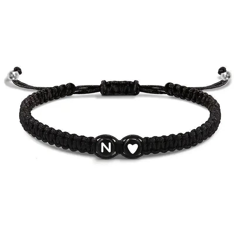 Handmade Black and White Heart Bracelet with 26 English Letters – Fashionable, Versatile Couple's Accessory