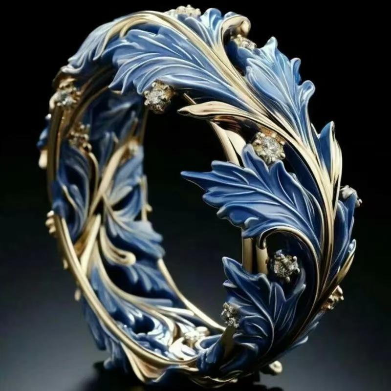 Vintage Plated Bangle Hollow Leaf Unique Ring Ethnic Style Unisex Holiday Gift Ring Irregular Tree Branches Easter Ring Gift New