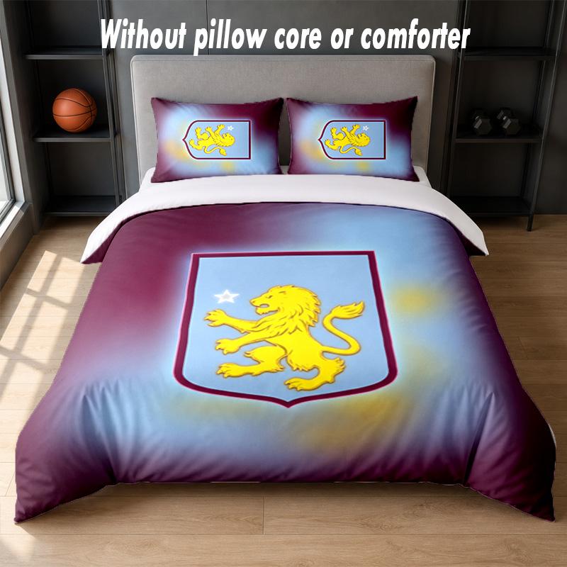 Aston Villa Football Design Bed Bedding Set 1 Duvet Cover + 2 Pillowcases Soft Breathable Household Bed Linens