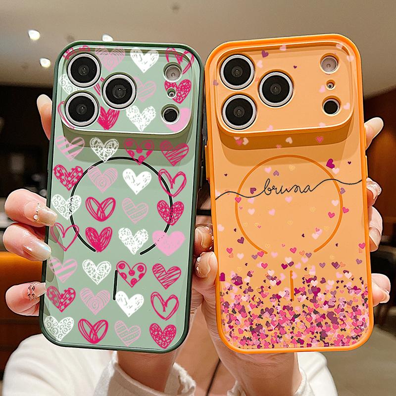 Lovely Hearts Pattern Case For iPhone 17 Pro Max Funda iPhone 16 15 14 13 Pro Max Magnetic For Magsafe Hybrid Slim Matte Cover