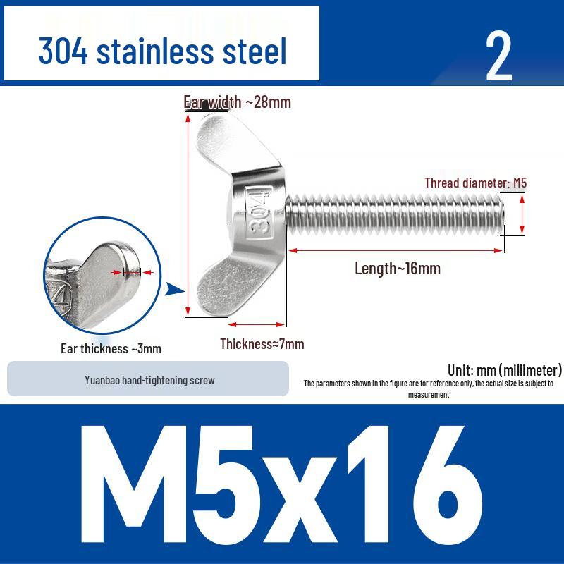 304 Stainless Steel Butterfly Weld Screw Yuanbao Hand-Tight Horn Bolt M3-M16