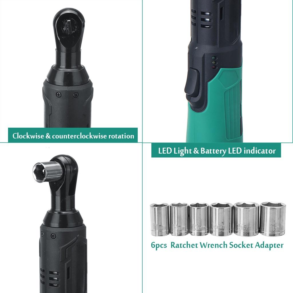 3/8"  Cordless Electric Wrench Ratchet 42V Rechargeable Scaffolding 100Nm Right Angle Wrench Tool + 2 Battery Charger