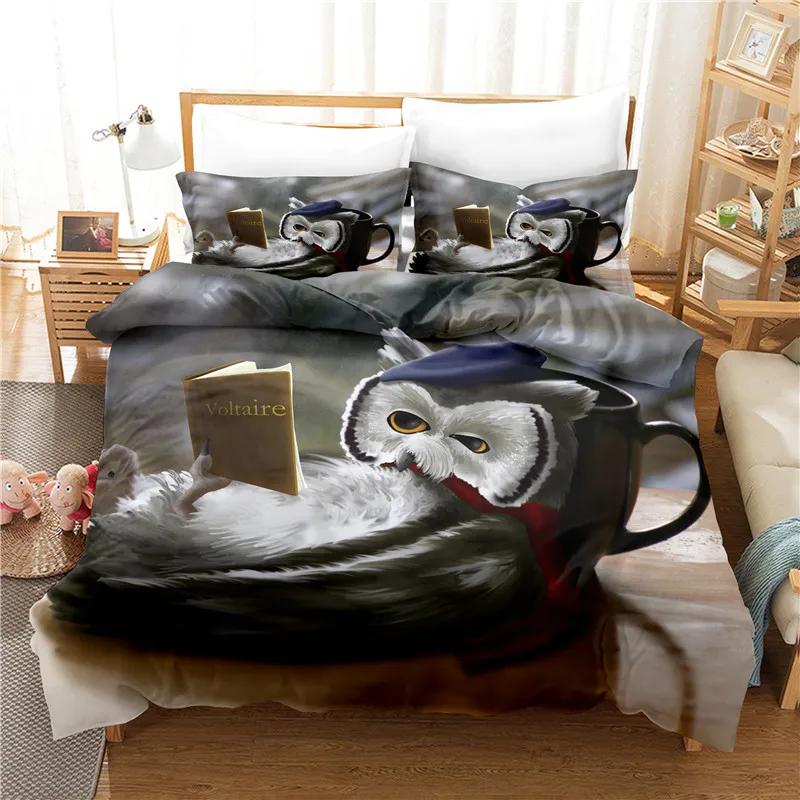 Dropshipping Bedding Set Lifelike Animal Owl Housse De Couette 240x220 Dekbedovertrek 260x240 Bedlinen Bed Cover Set Pillowcases