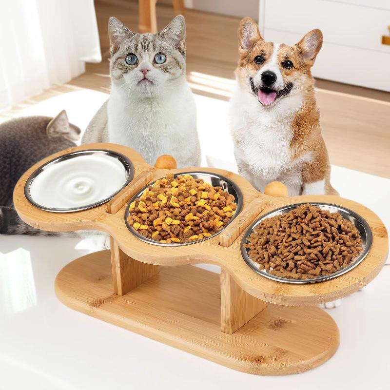 Kleiner Bambus-Haustiernapfständer - Ergonomischer Futterspender für Katzen und Hunde