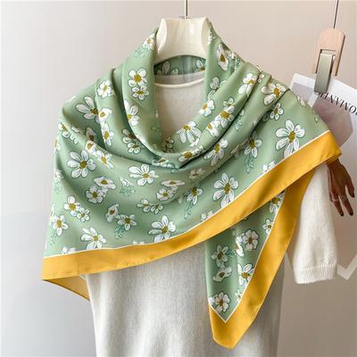 Luxury 90*90cm Flower Print Silk Scarf Women Fashion Popular Scarves Shawl Bandanna Hijab Foulard Ribbon Neckerchief Wraps