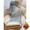 High Waist Plus-Sized Light Blue Velvet Flare Jeans for Autumn/Winter