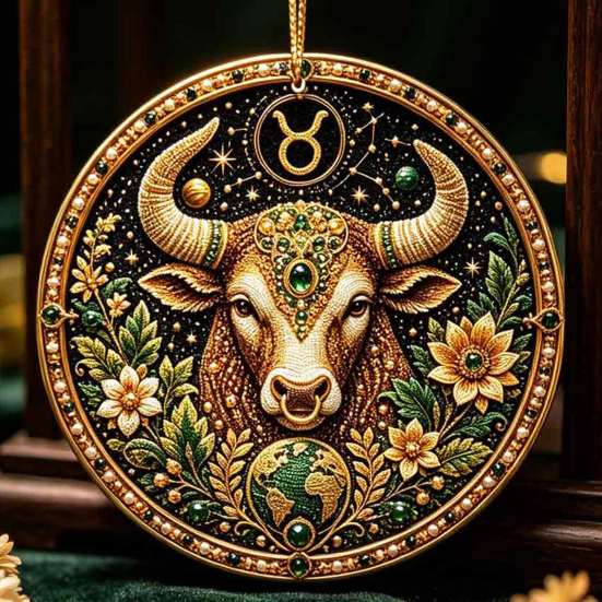 Zodiac Sign Decor 2D Flat Pearl Painting Ornament, Double Sided Theme Hanging Gem Home Ornament Art Craft, Rhinestone Beads Pattern Acrylic