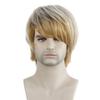 European and American Style Men's Fashion Front Lace Heat Resistant Daily Use Natural Looking Synthetic Fiber Light Golden Short Straight Wig