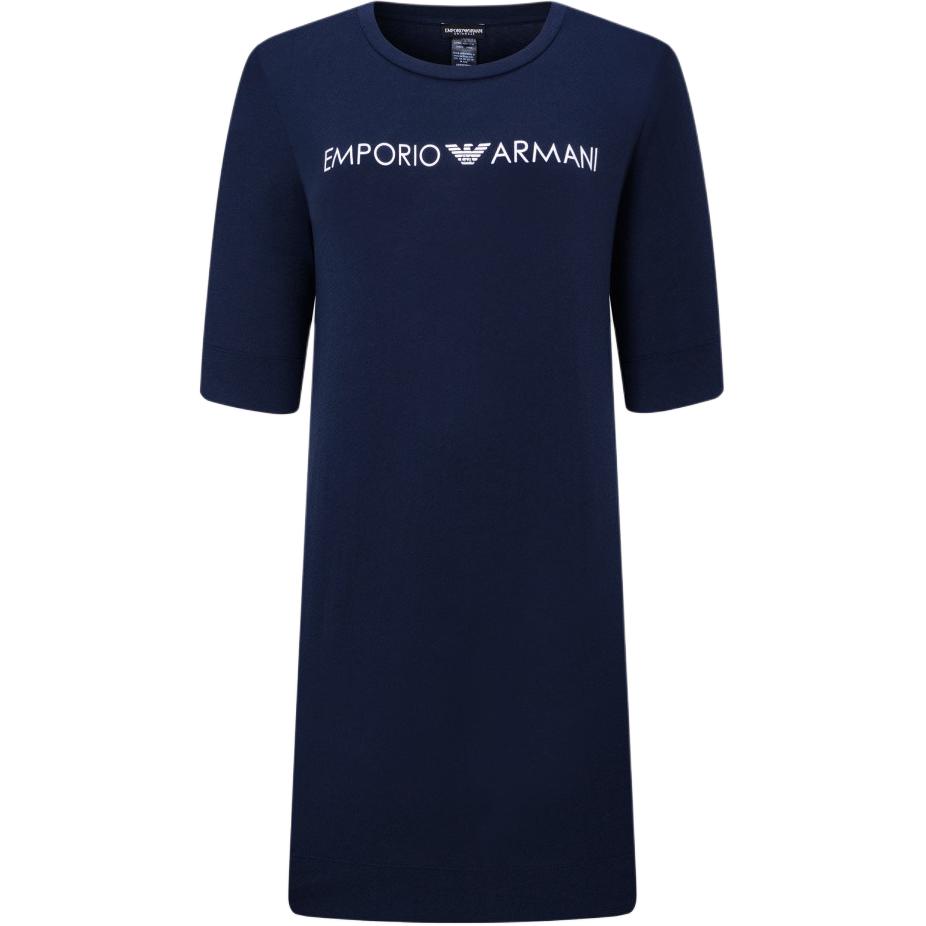Emporio Armani Logo Print Cotton Round Neck Short Sleeve Dress Women dresses Navy-Blue 262676-2R340-00135 XS