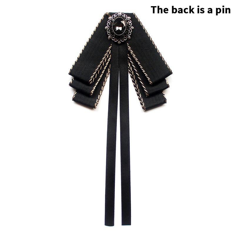 Korean Women'S Bow Tie Brooch Black Rhinestone Pearl Shirt Collar Pins Fashion Bowknot Bowtie Ribbon Wedding Party Necktie