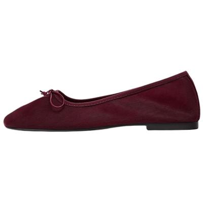 Comfortable Versatile Bow Decor Mesh Ballet Flat Casual Shoes Women Flats Crimson 12527510-38