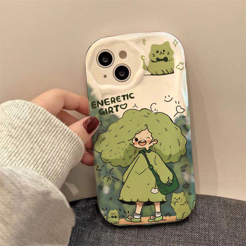 

Green Apple Cartoon Case for iPhone 12/13, 14, XS/XR, 7/8 Plus, 16 Pro Max, All-Inclusive Cream Design iPhone 12 Pro Max