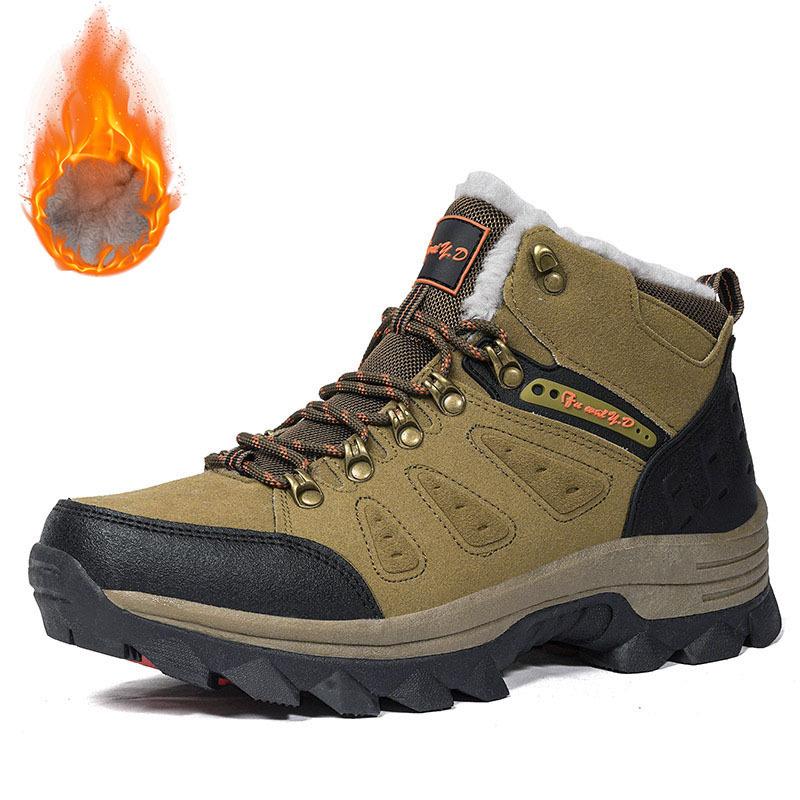 

Зимние высокие походные ботинки большого размера с хлопком и теплые парные повседневные ботинки для улицы с бархатными сноубутсами и кожей. 46 коричневый