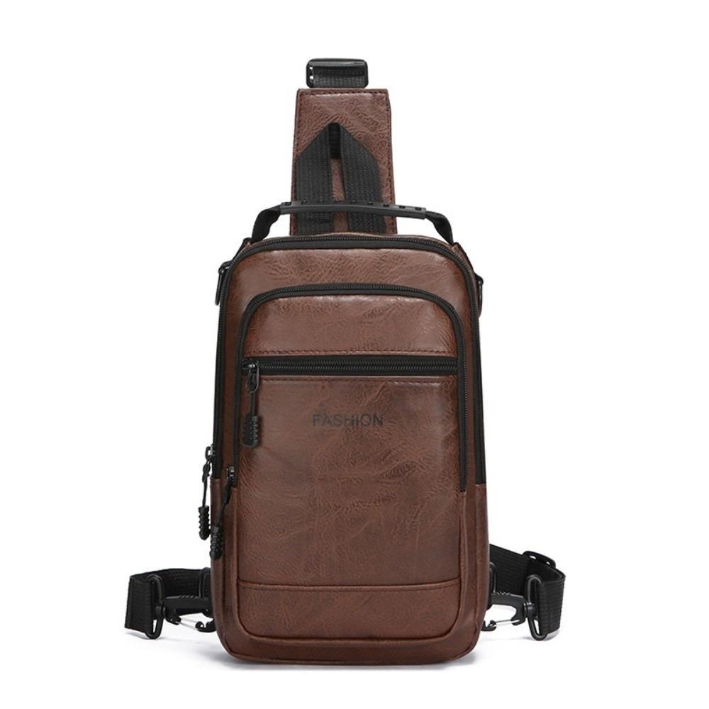 PU Leather Sling Shoulder Bag Solid Color Male Crossbody Bag Backpack Men's Chest Bag  Daily