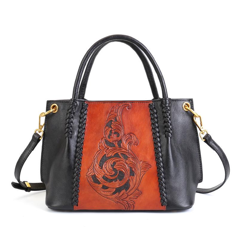 Tote Bag - Retro Vegetable-tanned Cowhide Handbag with Large Capacity, Genuine Leather, Single Shoulder Crossbody Bag
