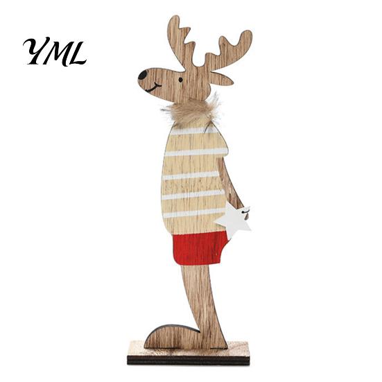 Hand Painted Wood Christmas Decor Wooden Reindeer Figurines, Handpainted Couple Elk Tabletop Ornaments, Rustic Xmas Festive Desktop Ornaments