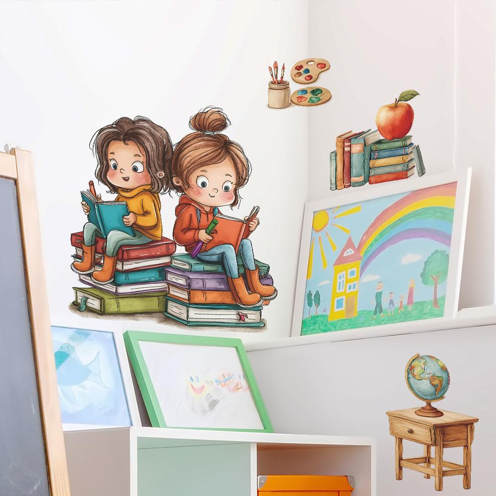 Cartoon Reading Girl Bedroom Living Room Study Home Beautification and Decoration Wall Stickers