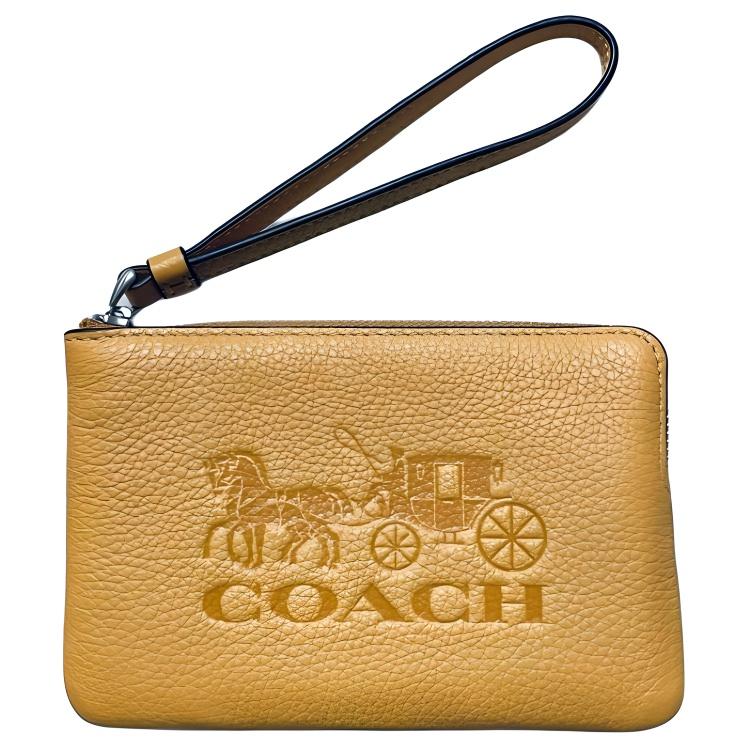 

Coach Corner Zip 16 Carriage Logo Embossed L-Shaped Zip Leather Clutch Unisex clutch Yellow C7420-SVRGJ Basic Set (Bag+Dust Bag)