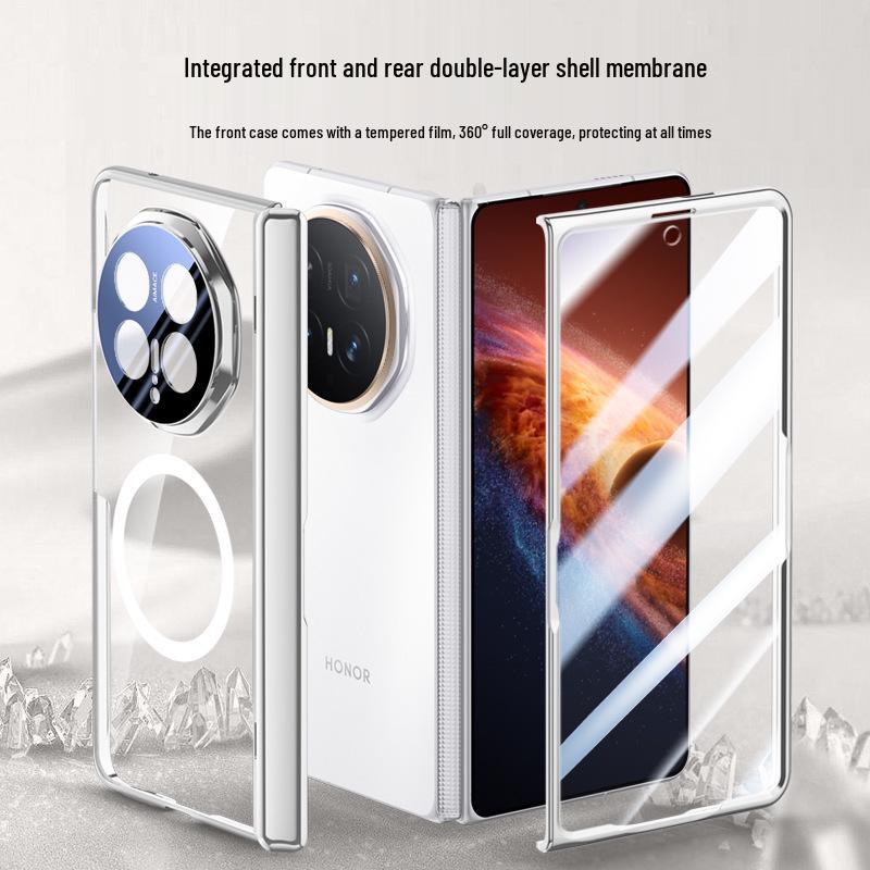 Compatible Honor Magic V6 Foldable Phone Case: Transparent Magnetic Charging, Full Coverage, Anti-Drop Protection.