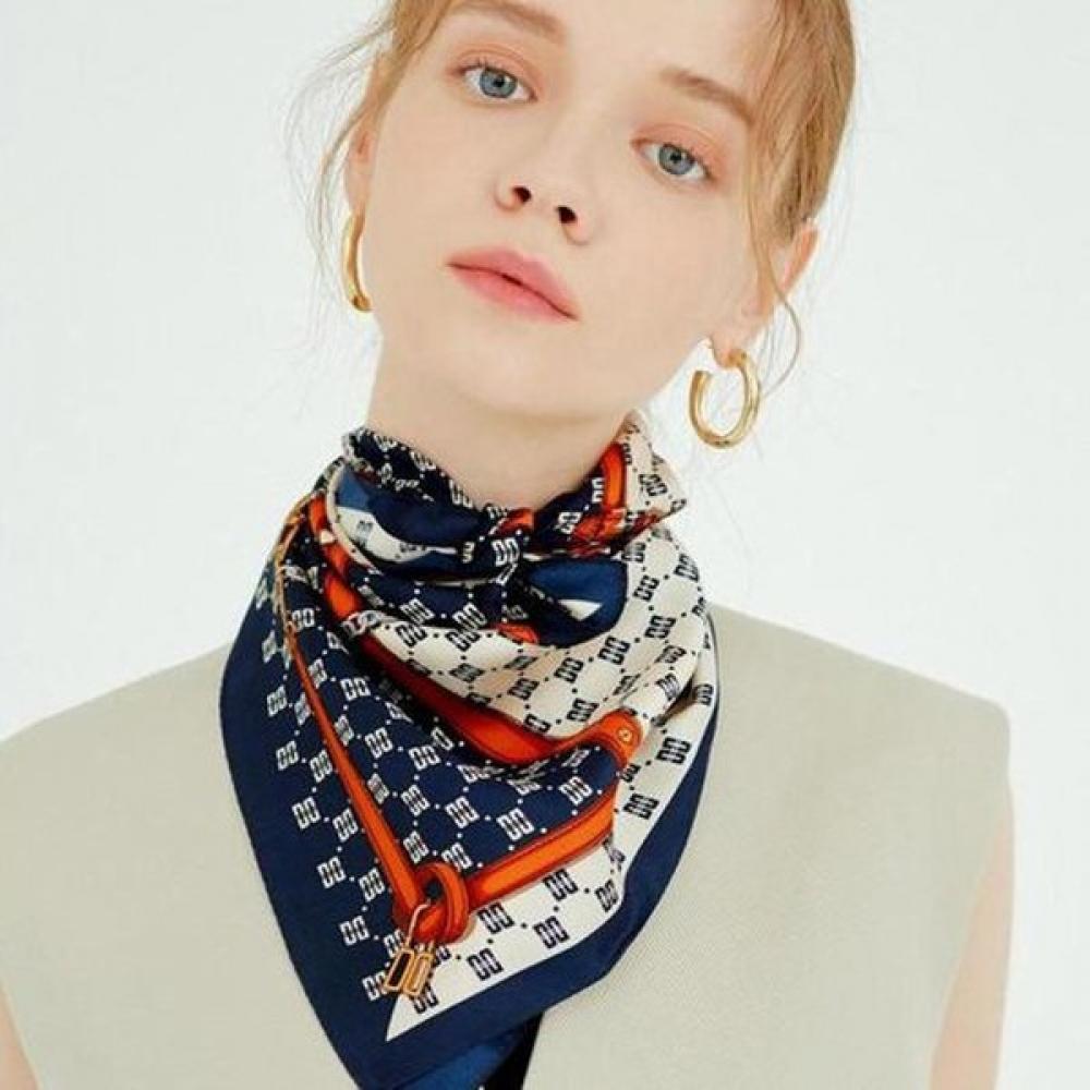 Daks Navy Dd Pattern Square Silk Scarf Dcsc4f024n2 Single option