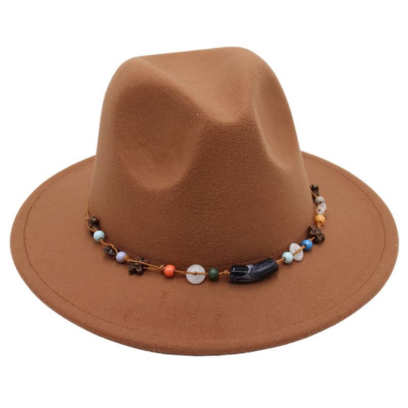 Wholesale New Bead Top Hat Literary Jazz Hat Men'S And Women'S Felt Hat Sunshade Woolen Hat British Tibetan Hat