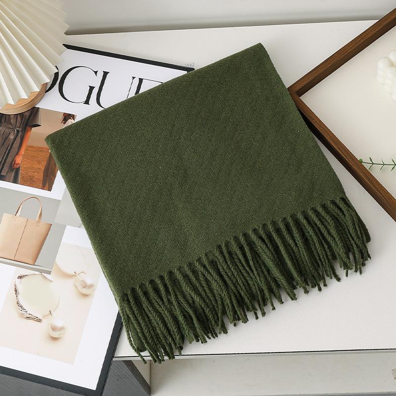 New model with solid color scarf women's autumn and winter thickened warm New Year's red scarf dual-purpose shawl