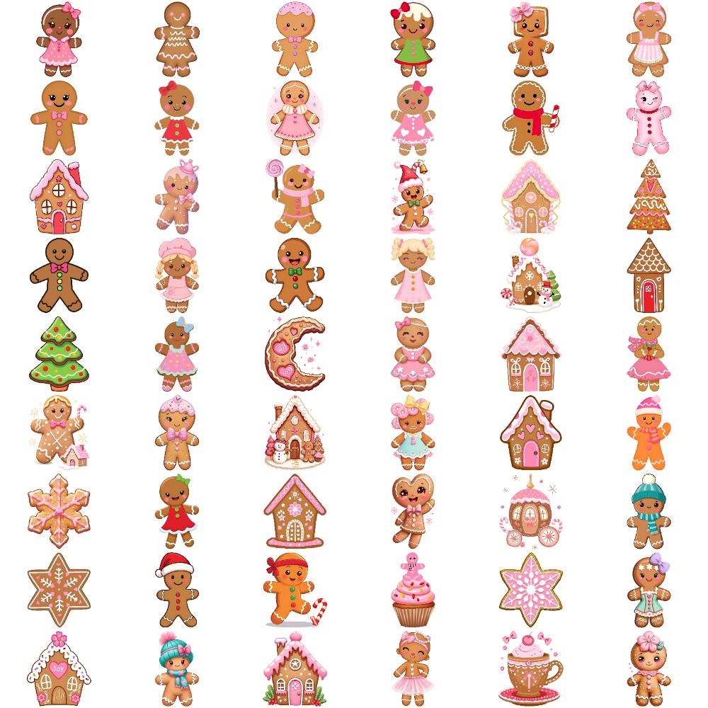 54pcs Temporary Tattoo Cupcake Temporary Tattoo Stickers Gingerbread House Gingerbread Man Cartoon Christmas Tree For Women