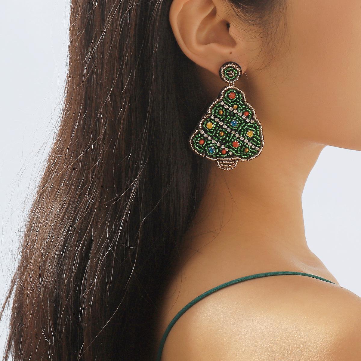 

Christmas Tree Earrings Handmade Beaded Diamond Crystal Earrings Simple Earrings For Women