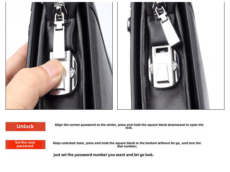 New Men's Genuine Leather Clutch with Combination Lock - High-End, Large Capacity Business Handbag