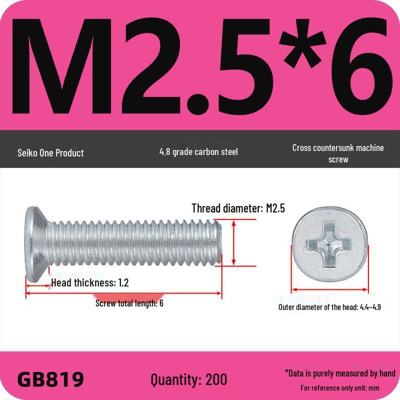 GB819 Zinc-Plated Carbon Steel Phillips Countersunk Screws: M2-M10