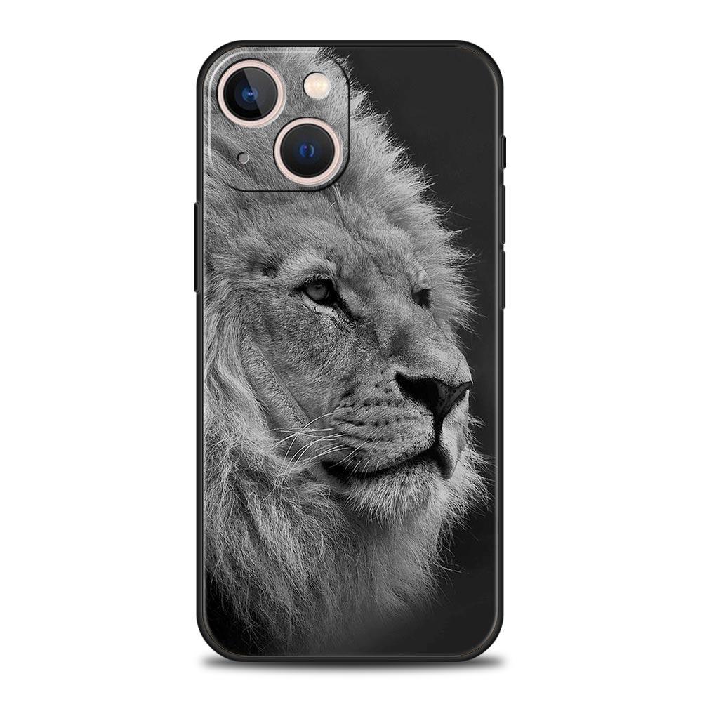 Lion Wild Animals Luxury Phone Case For iPhone 13 15 14 12 Mini 11 Pro MAX XR X SE XS 7 8 Plus Silicone Black Protection Cover