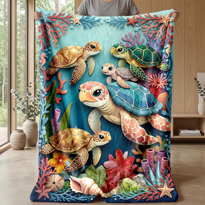 Oceanic Sea Turtles Theme blanket Lightweight Warm Flannel Blanket Decorative Throw Blanket for Home Decoration