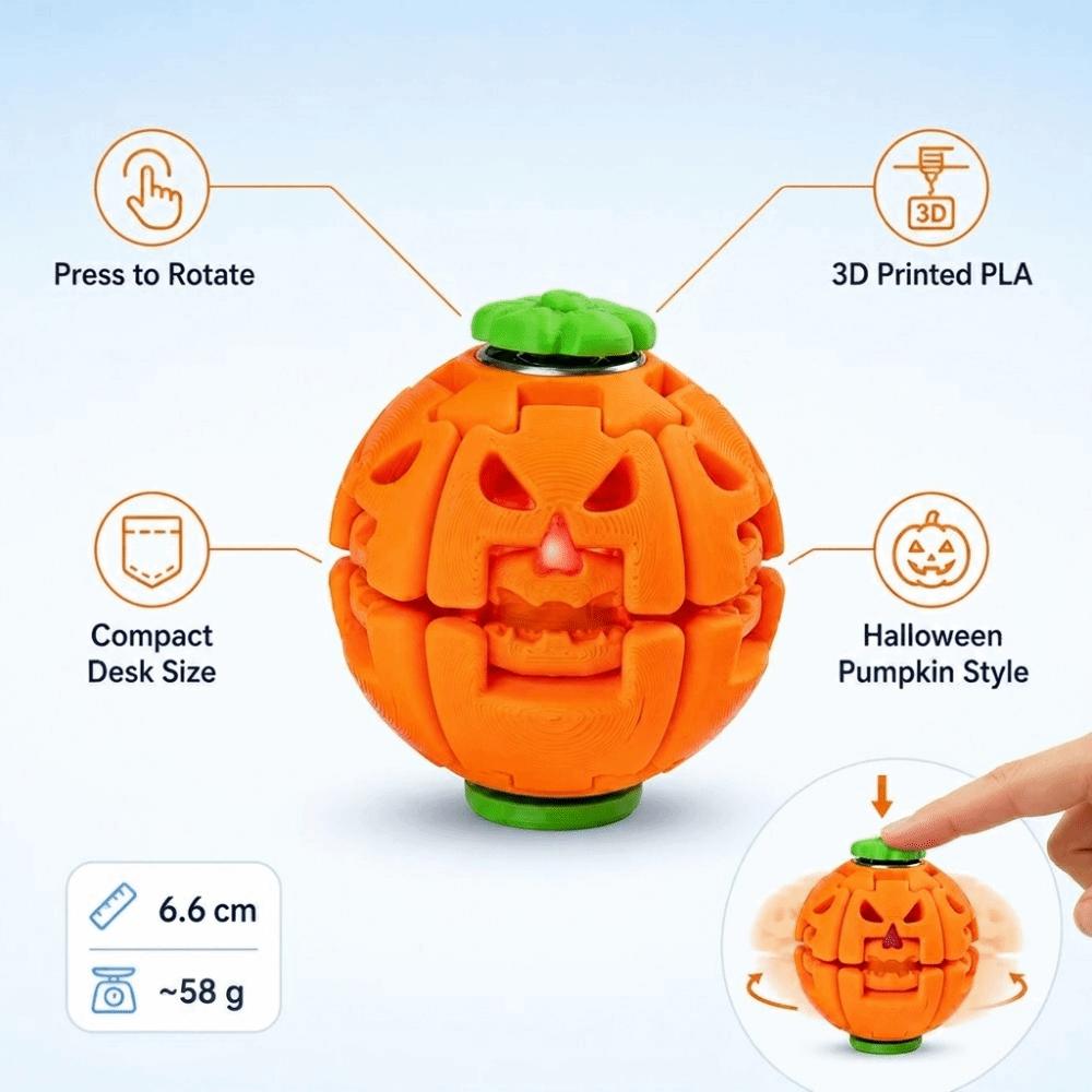 3D Printed PLA Pumpkin Spinner Ball Press to Rotate Rotating Stress Ball Desktop Fidget Toy