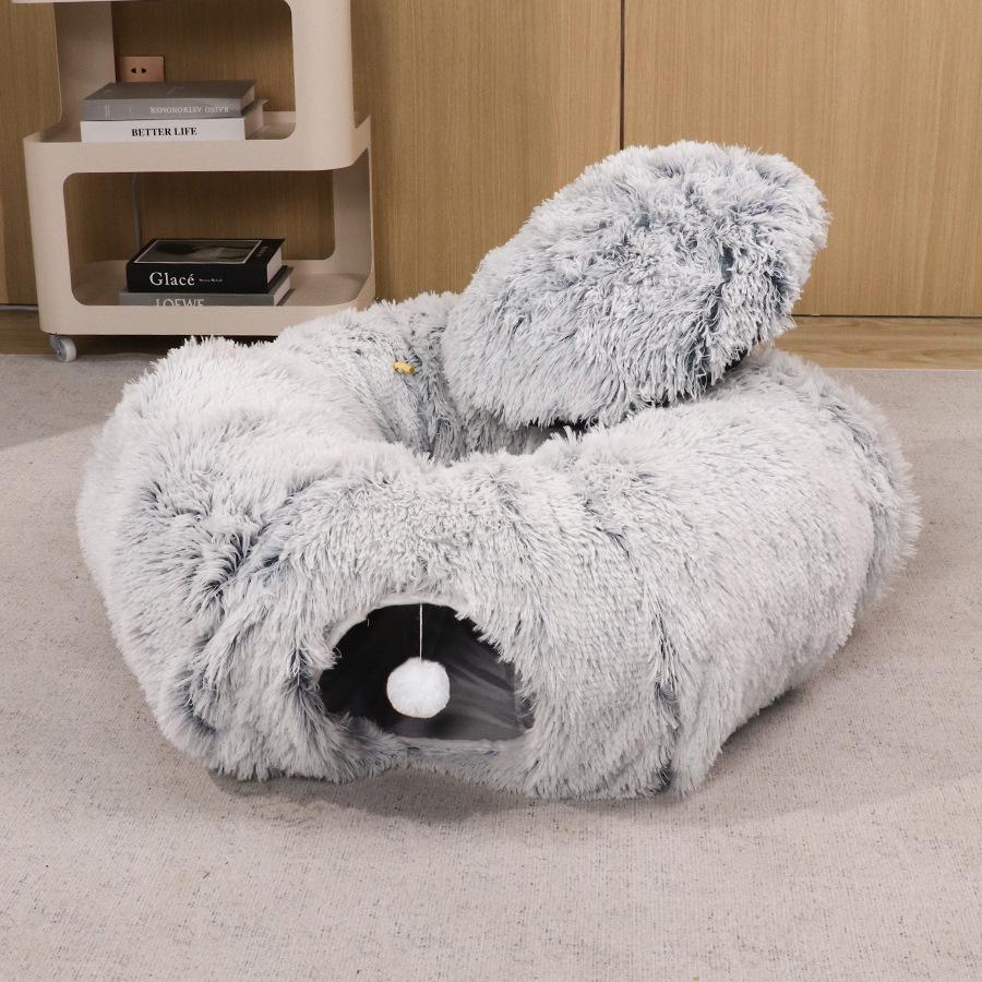 Plush Winter Cat Tunnel Bed - Warm, Foldable Pet Nest