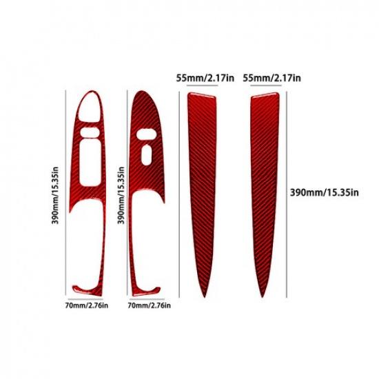 4Pcs Red Carbon Fiber Interior Door Control Cover Trim For Ford Mustang 2001-04