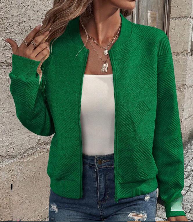 2025 Spring European & American Fashion Half-High Collar Zipper Knit Women's Long-Sleeve Cardigan