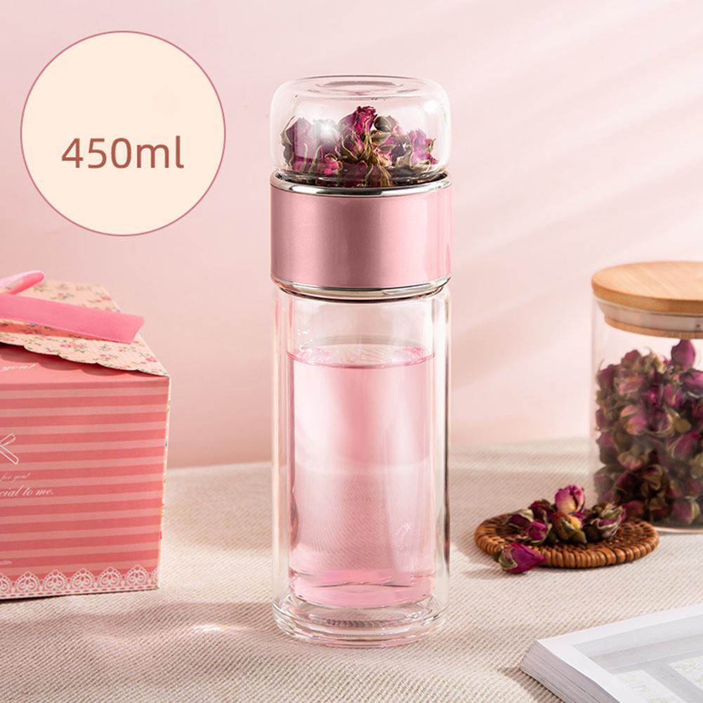 1 PC Glass Cup Red/Silver Double-layer Large-capacity Tea-separating Glass Cup 360ml, 420ml, 450ml Drinkware Water Bottles