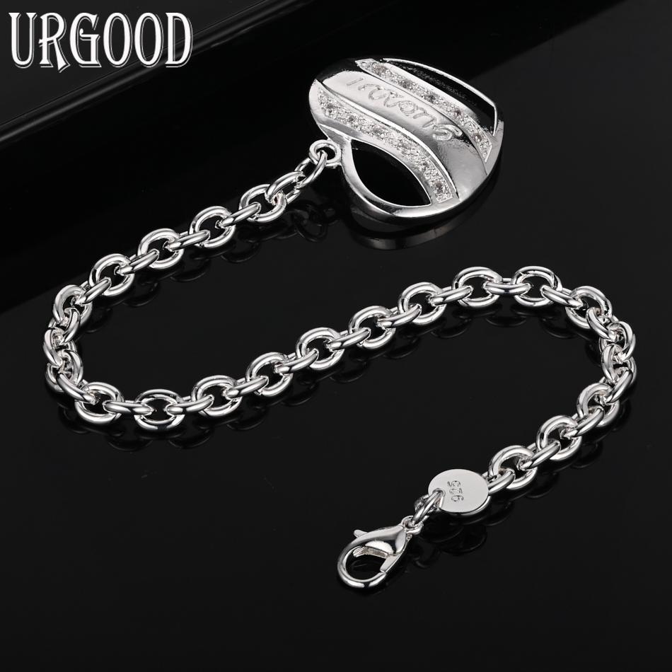 925 Sterling Silver Heart Bracelet Men Women Gift Wedding Fashion Jewelry