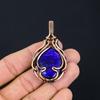 Lab-Created Blue Sapphire Gemstone Handmade Pure Copper Wire Wrapped Pendant Jewelry For Memorial Day
