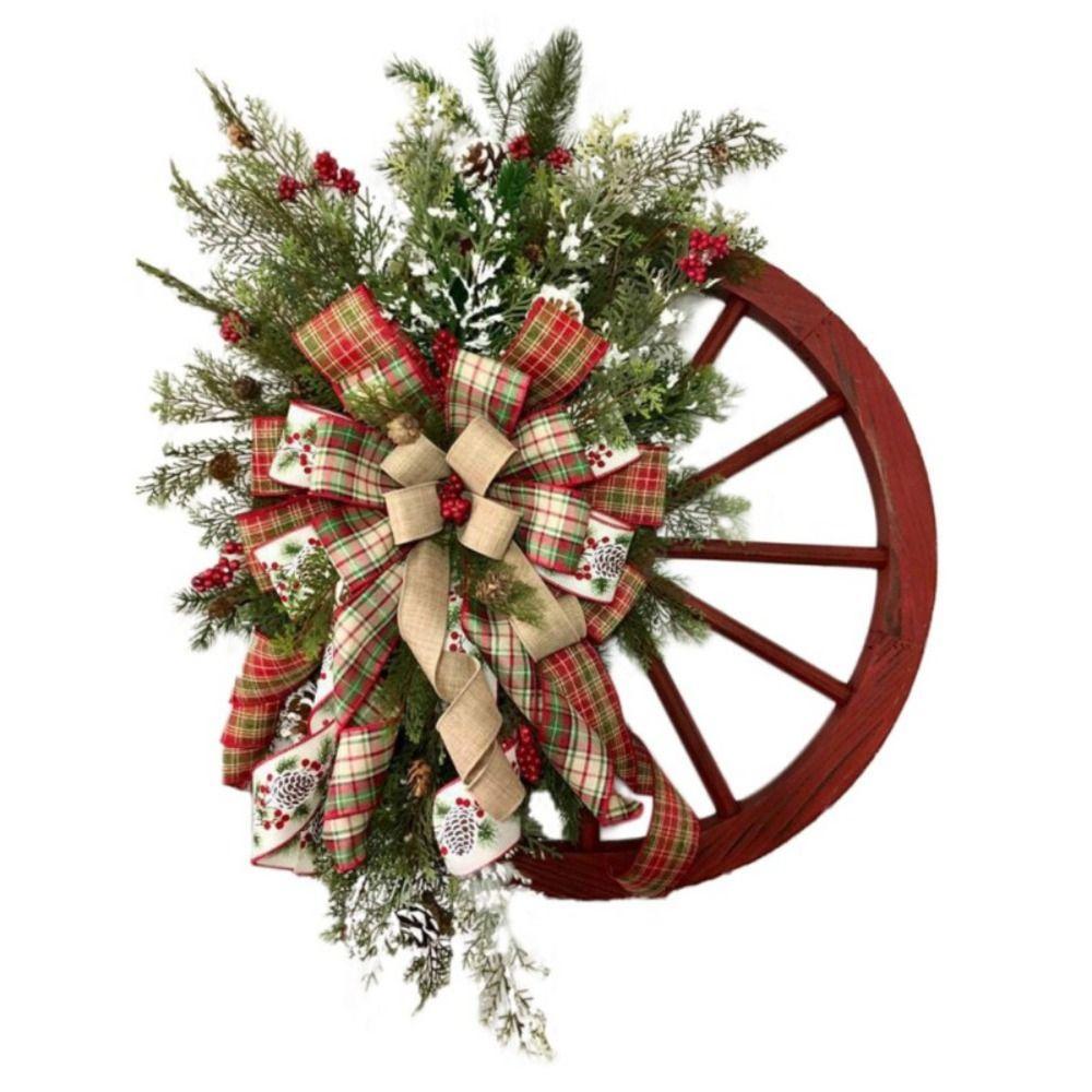 

Wooden Christmas Wreath Horse Wheel Rim Wheel Wreath Wall Decoration Christmas
