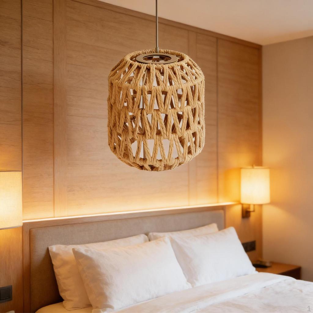 Modern Chinese Hanging Lampshade, Home Decor Lightweight Woven Light Shade for Office