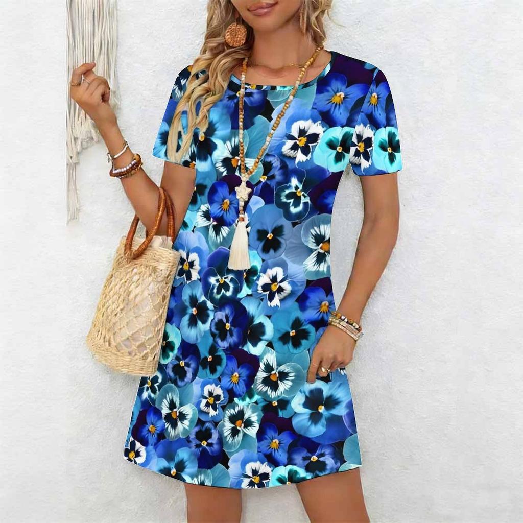 Women's Fashion Graceful Beautiful A Bud Just Ready To Burst Summer Spring Short Sleeve O-Neck Casual Dresses